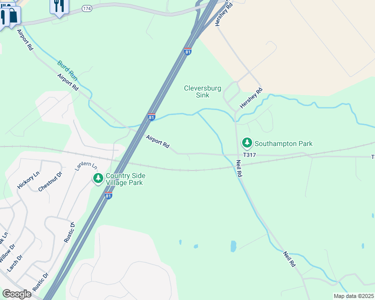 map of restaurants, bars, coffee shops, grocery stores, and more near 128 Airport Road in Shippensburg