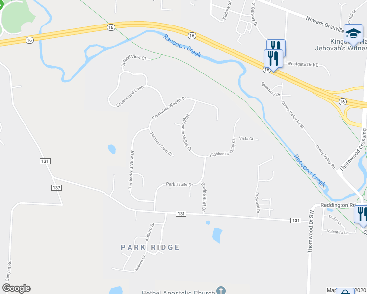 map of restaurants, bars, coffee shops, grocery stores, and more near 375 Highbanks Valley Drive in Newark