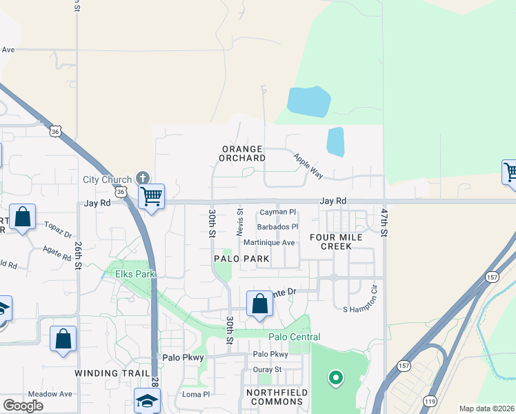 map of restaurants, bars, coffee shops, grocery stores, and more near 4273 Peach Way in Boulder