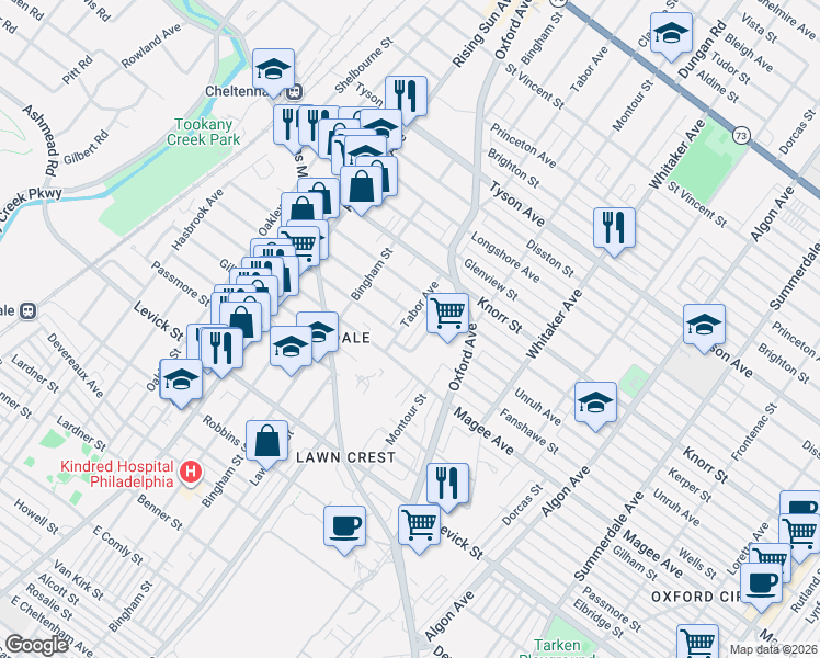 map of restaurants, bars, coffee shops, grocery stores, and more near 645 Unruh Avenue in Philadelphia