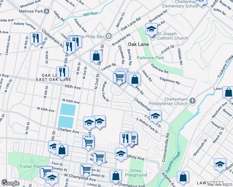 map of restaurants, bars, coffee shops, grocery stores, and more near 141 Covington Road in Philadelphia