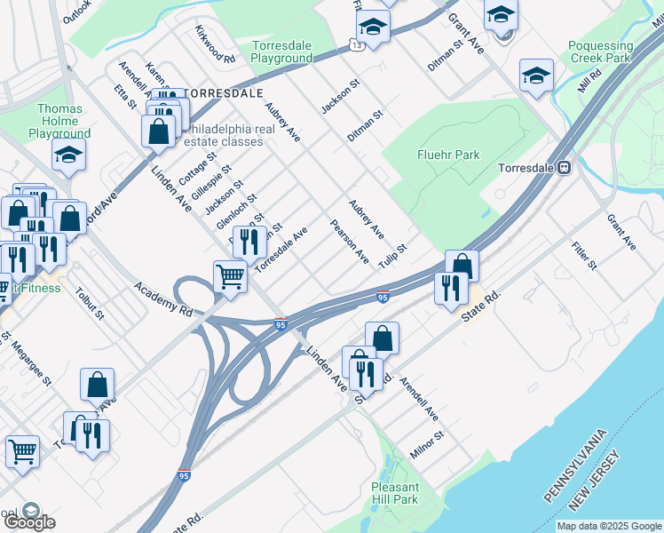 map of restaurants, bars, coffee shops, grocery stores, and more near 9317 Hegerman Street in Philadelphia