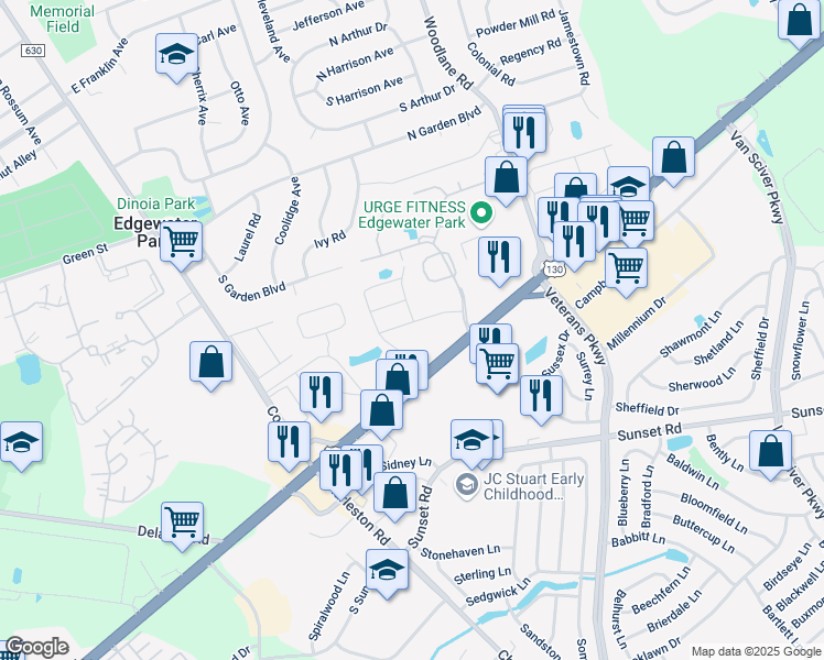 map of restaurants, bars, coffee shops, grocery stores, and more near 136 Alexander Road in Beverly