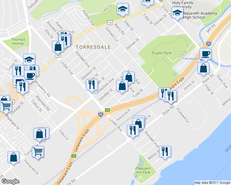 map of restaurants, bars, coffee shops, grocery stores, and more near 9304 Hegerman Street in Philadelphia