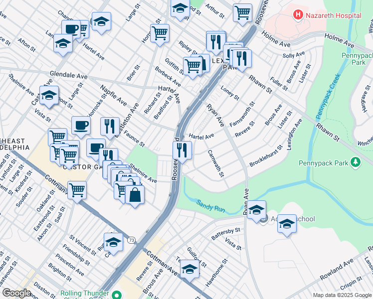 map of restaurants, bars, coffee shops, grocery stores, and more near in Philadelphia