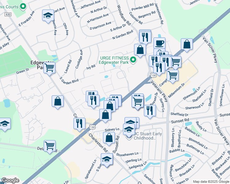map of restaurants, bars, coffee shops, grocery stores, and more near 26 L Wendowski Street in Edgewater Park