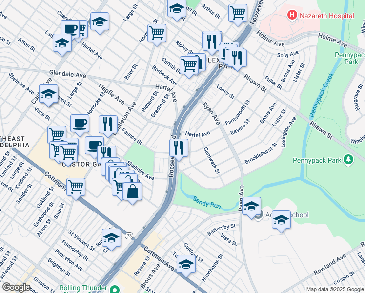 map of restaurants, bars, coffee shops, grocery stores, and more near in Philadelphia