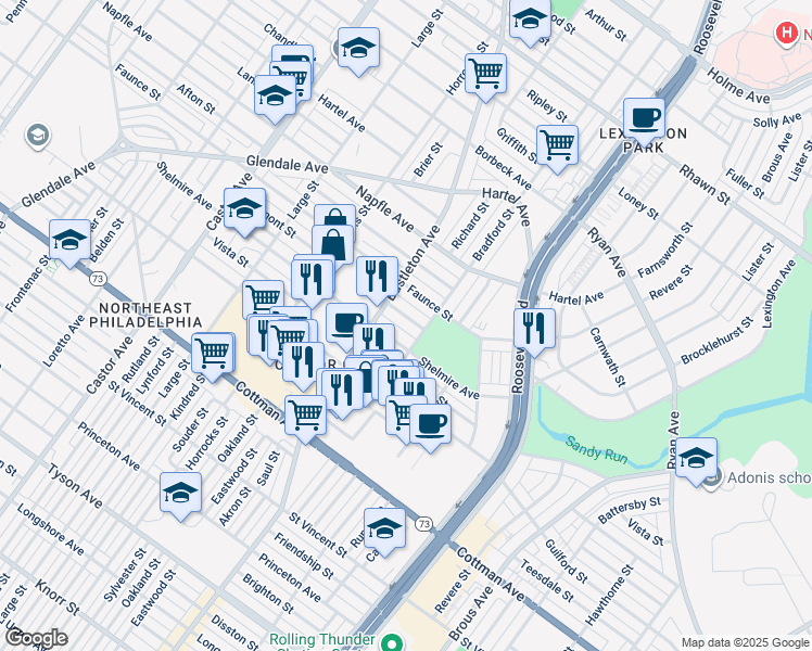 map of restaurants, bars, coffee shops, grocery stores, and more near 2316 Oakmont Street in Philadelphia