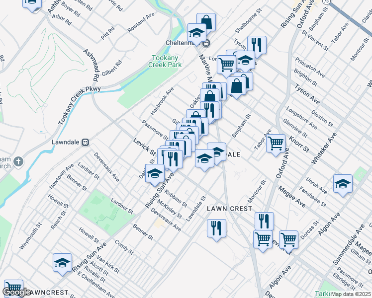 map of restaurants, bars, coffee shops, grocery stores, and more near 433 Hellerman Street in Philadelphia