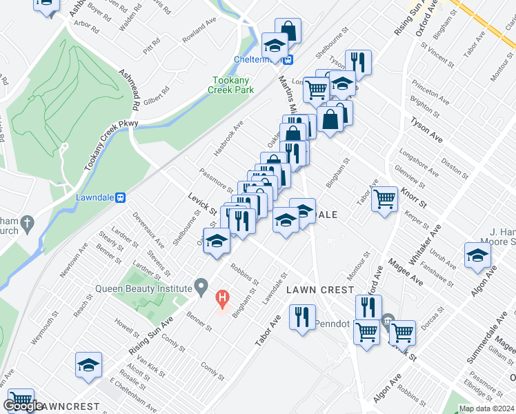 map of restaurants, bars, coffee shops, grocery stores, and more near 433 Hellerman Street in Philadelphia