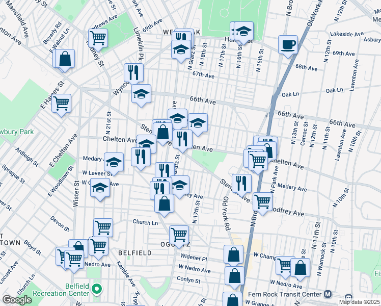 map of restaurants, bars, coffee shops, grocery stores, and more near 6333 North 18th Street in Philadelphia