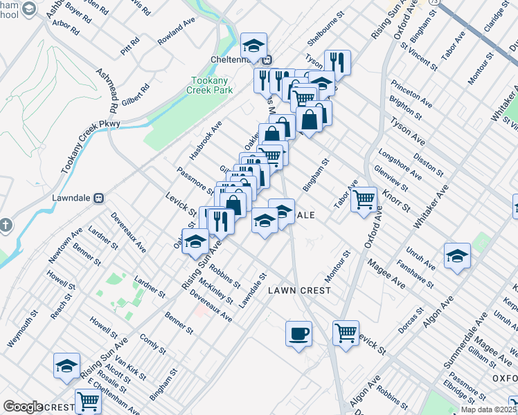 map of restaurants, bars, coffee shops, grocery stores, and more near 519 Hellerman Street in Philadelphia
