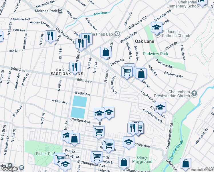 map of restaurants, bars, coffee shops, grocery stores, and more near 6531 North 2nd Street in Philadelphia