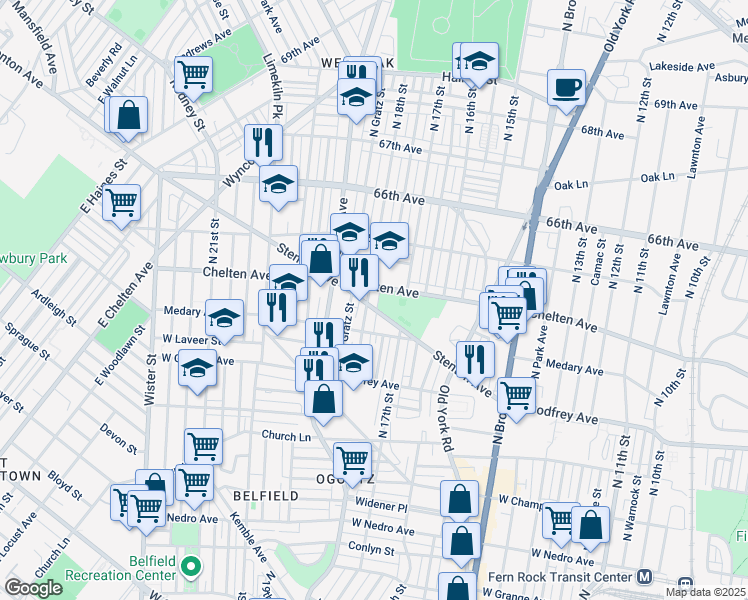map of restaurants, bars, coffee shops, grocery stores, and more near 6333 North 18th Street in Philadelphia