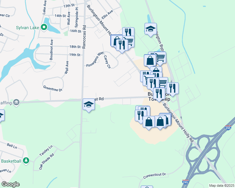 map of restaurants, bars, coffee shops, grocery stores, and more near 507 Garnet Drive in Burlington