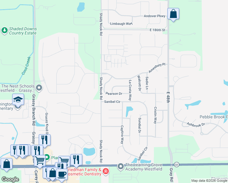 map of restaurants, bars, coffee shops, grocery stores, and more near 4207 Zachary Lane in Westfield