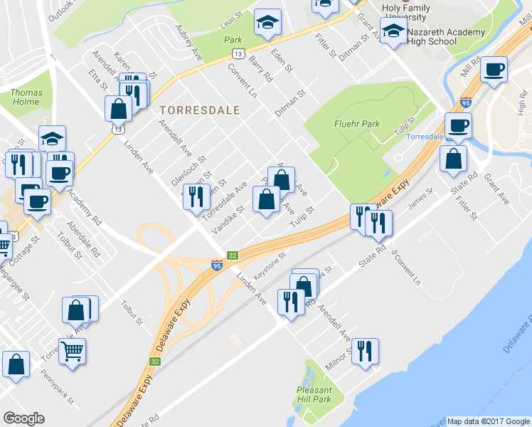 map of restaurants, bars, coffee shops, grocery stores, and more near 9321 Hegerman Street in Philadelphia