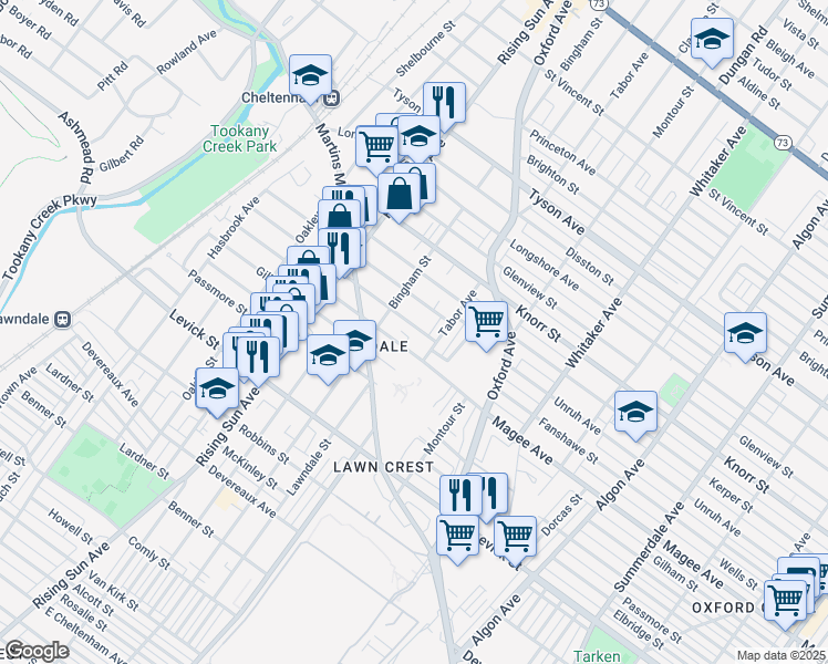 map of restaurants, bars, coffee shops, grocery stores, and more near 636 Fanshawe Street in Philadelphia
