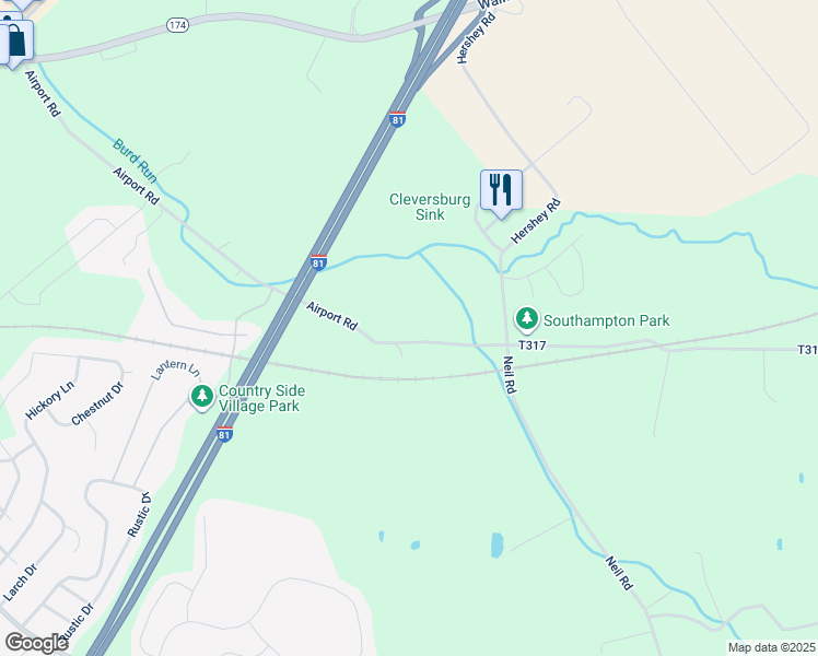 map of restaurants, bars, coffee shops, grocery stores, and more near 132 Airport Rd in Shippensburg