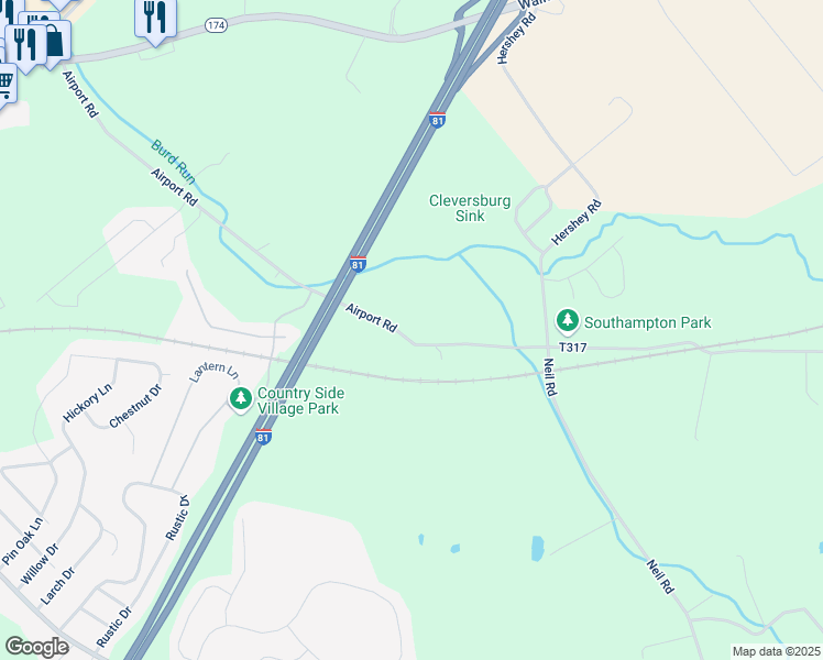 map of restaurants, bars, coffee shops, grocery stores, and more near 118 Airport Road in Shippensburg