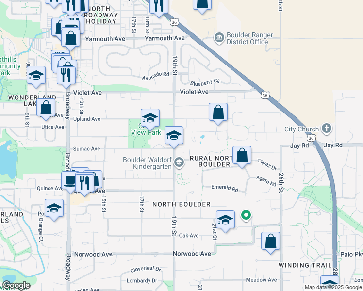 map of restaurants, bars, coffee shops, grocery stores, and more near 2020 Tamarack Avenue in Boulder