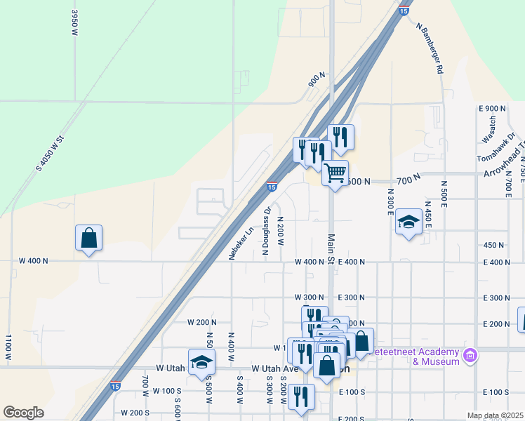 map of restaurants, bars, coffee shops, grocery stores, and more near 527 Douglass Drive in Payson
