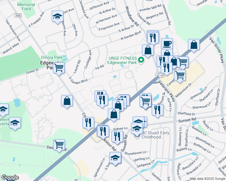 map of restaurants, bars, coffee shops, grocery stores, and more near 61 Forrestal Drive in Beverly