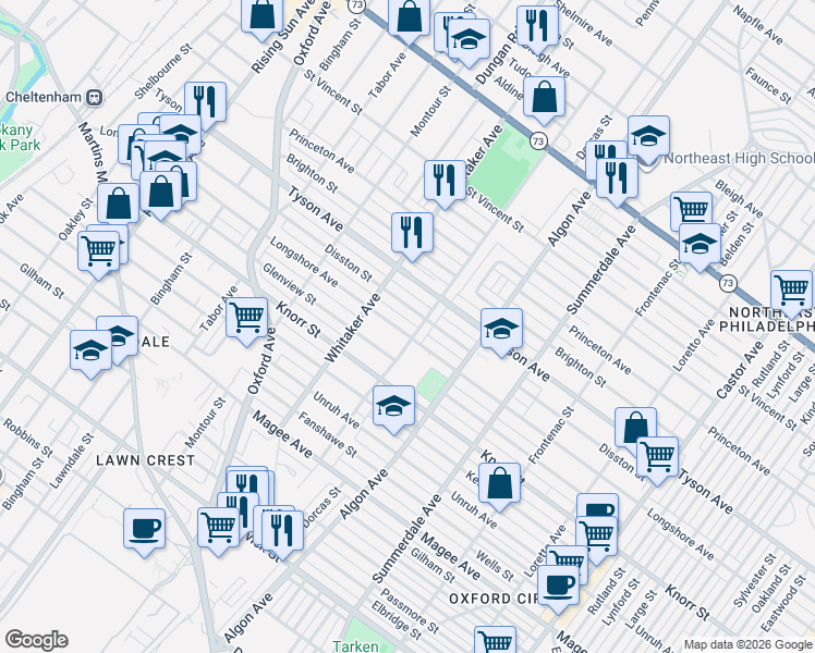 map of restaurants, bars, coffee shops, grocery stores, and more near 918 Disston Street in Philadelphia