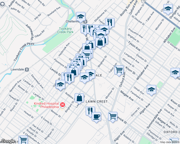 map of restaurants, bars, coffee shops, grocery stores, and more near 531 Magee Avenue in Philadelphia