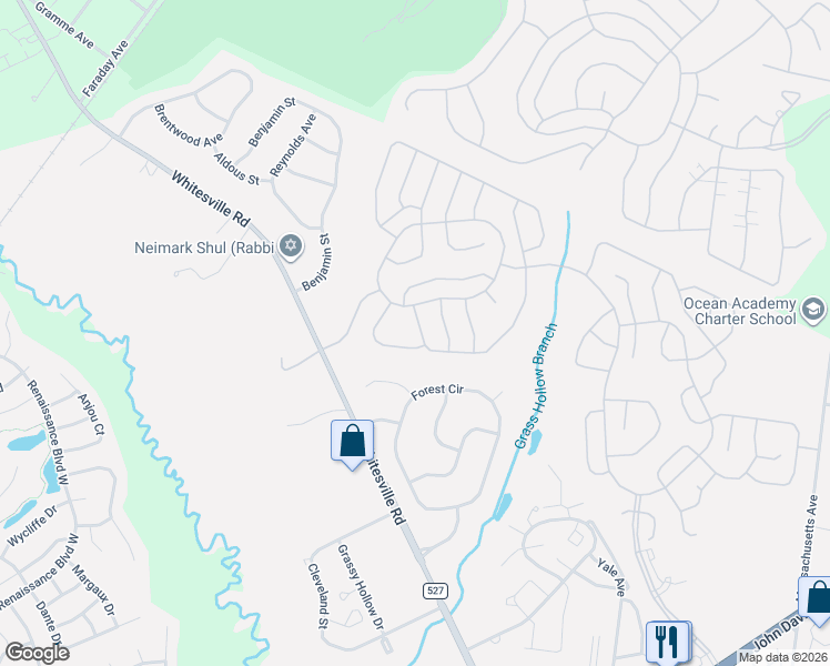 map of restaurants, bars, coffee shops, grocery stores, and more near 2754 Lenox Street in Toms River