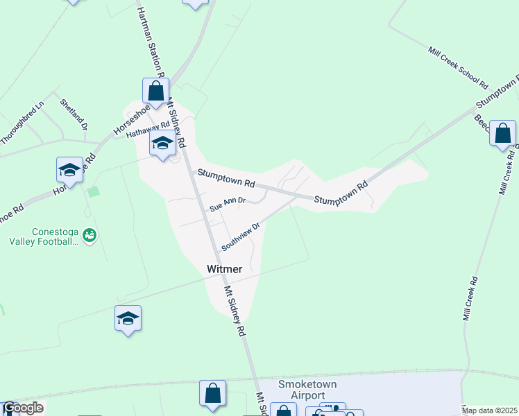 map of restaurants, bars, coffee shops, grocery stores, and more near 2340 Sue Ann Drive in Lancaster