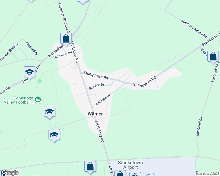 map of restaurants, bars, coffee shops, grocery stores, and more near 2340 Sue Ann Drive in Lancaster