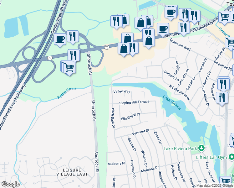 map of restaurants, bars, coffee shops, grocery stores, and more near 409 Valley Way in Brick Township