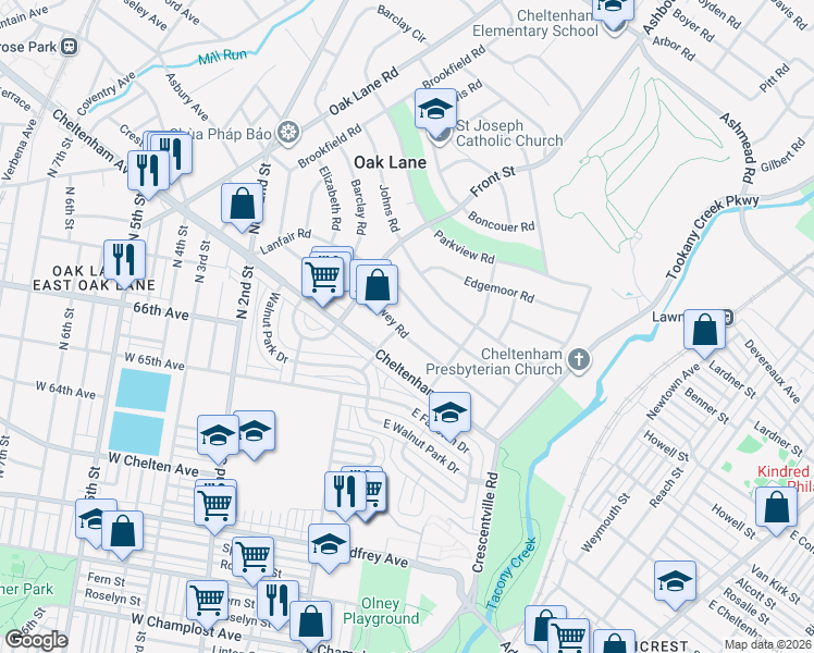 map of restaurants, bars, coffee shops, grocery stores, and more near 38 Lanfair Road in Montgomery County