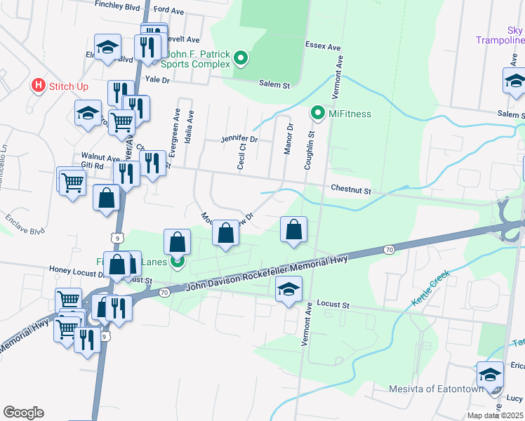 map of restaurants, bars, coffee shops, grocery stores, and more near 174 Mountainview Drive in Lakewood