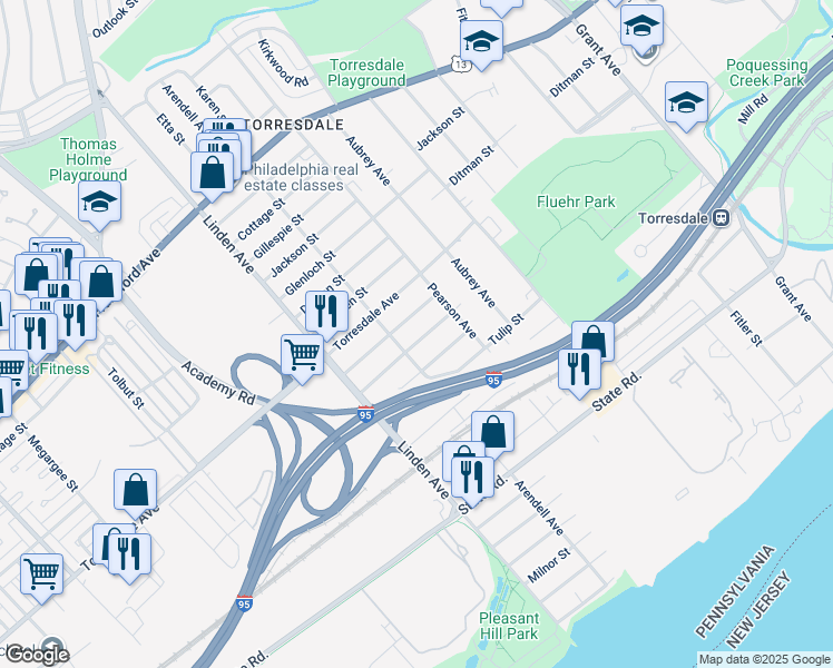 map of restaurants, bars, coffee shops, grocery stores, and more near 9314 Hegerman Street in Philadelphia