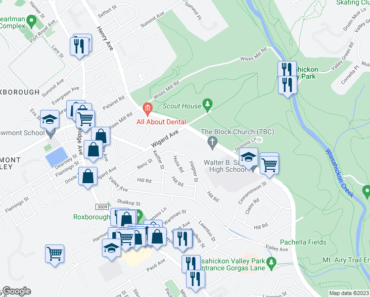 map of restaurants, bars, coffee shops, grocery stores, and more near 705 Valley Green Court in Philadelphia