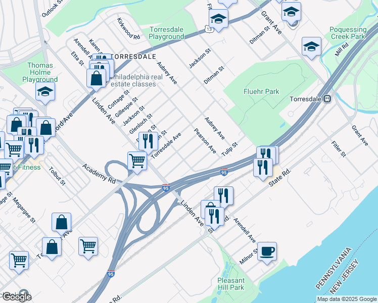 map of restaurants, bars, coffee shops, grocery stores, and more near 9314 Hegerman Street in Philadelphia
