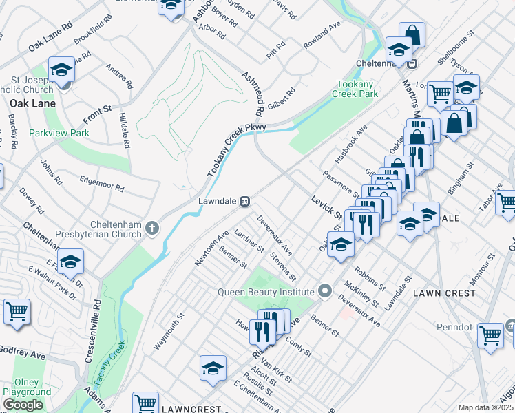 map of restaurants, bars, coffee shops, grocery stores, and more near 207 Robbins Street in Philadelphia