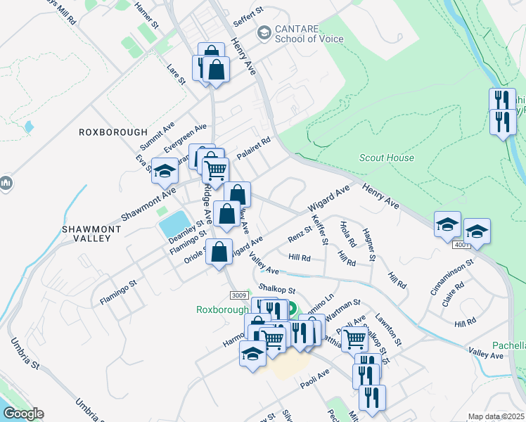 map of restaurants, bars, coffee shops, grocery stores, and more near 755 Shawmont Avenue in Philadelphia