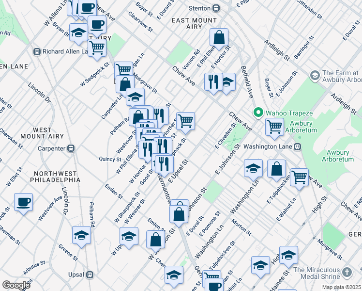 map of restaurants, bars, coffee shops, grocery stores, and more near 124 East Sharpnack Street in Philadelphia