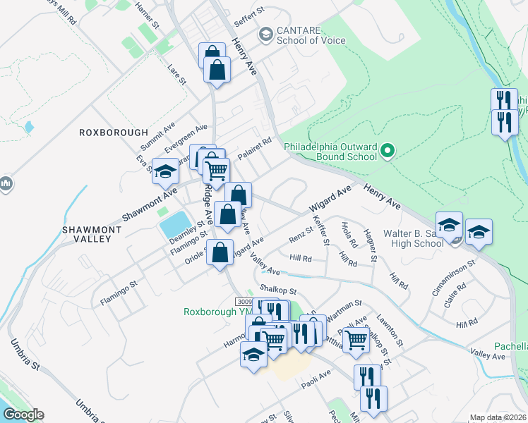 map of restaurants, bars, coffee shops, grocery stores, and more near 755-59 Shawmont Avenue in Philadelphia