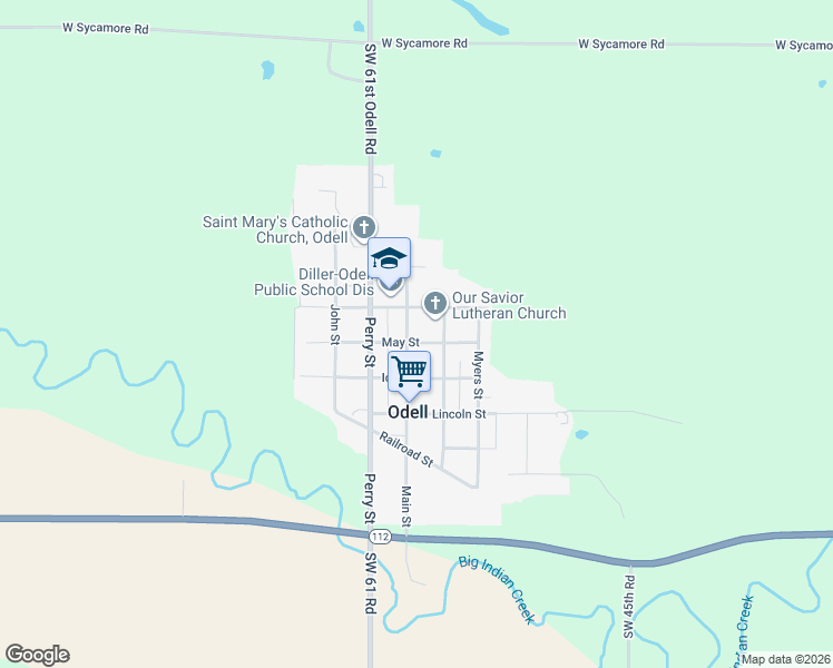 map of restaurants, bars, coffee shops, grocery stores, and more near 423 Maple Street in Odell