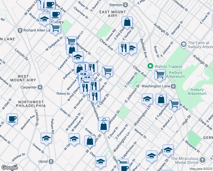 map of restaurants, bars, coffee shops, grocery stores, and more near 122 East Sharpnack Street in Philadelphia