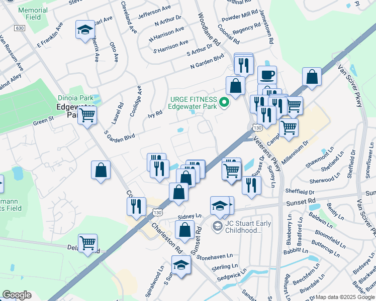 map of restaurants, bars, coffee shops, grocery stores, and more near 26 L Wendowski Street in Edgewater Park