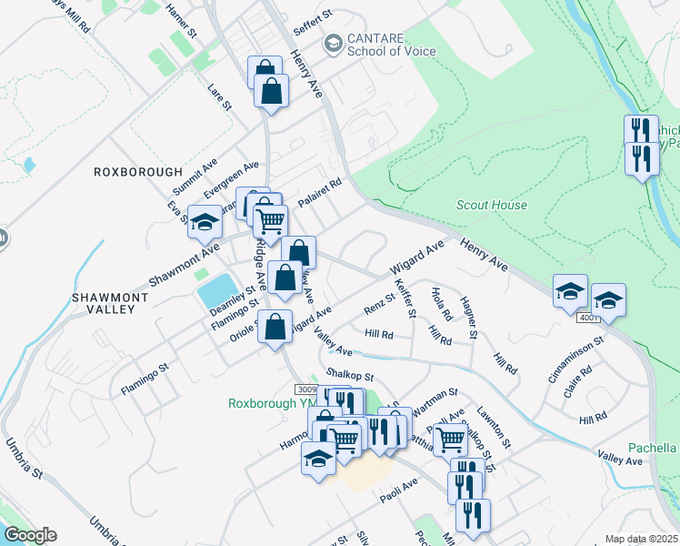 map of restaurants, bars, coffee shops, grocery stores, and more near 761 Shawmont Avenue in Philadelphia