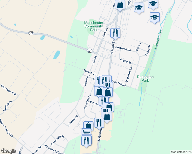 map of restaurants, bars, coffee shops, grocery stores, and more near 30 Loucks Street in Manchester