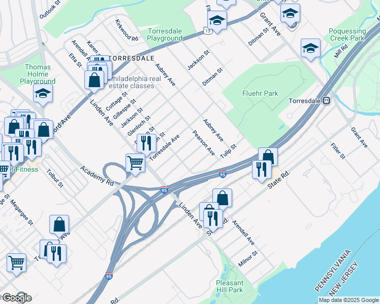 map of restaurants, bars, coffee shops, grocery stores, and more near 9318 Hegerman Street in Philadelphia