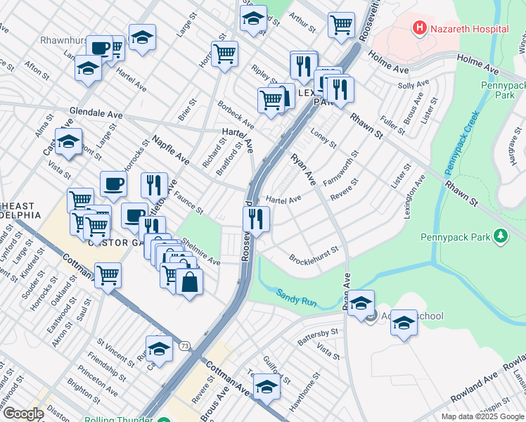 map of restaurants, bars, coffee shops, grocery stores, and more near in Philadelphia