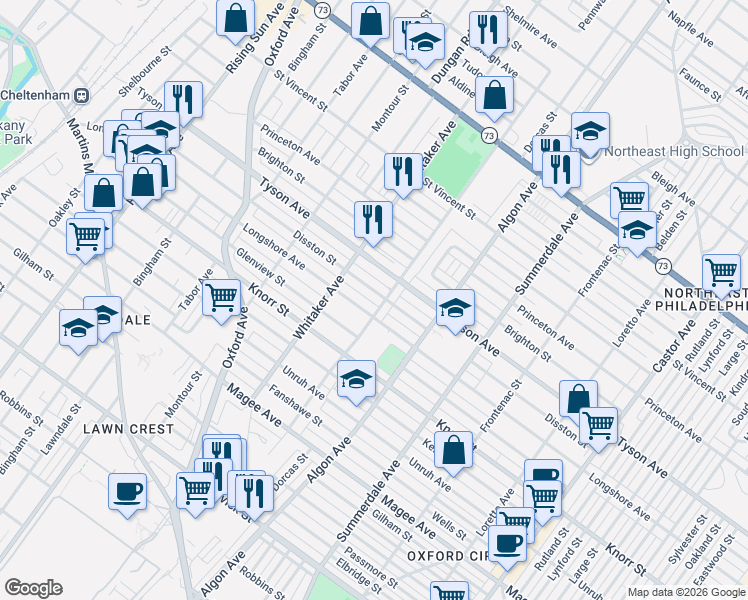 map of restaurants, bars, coffee shops, grocery stores, and more near 918 Disston Street in Philadelphia